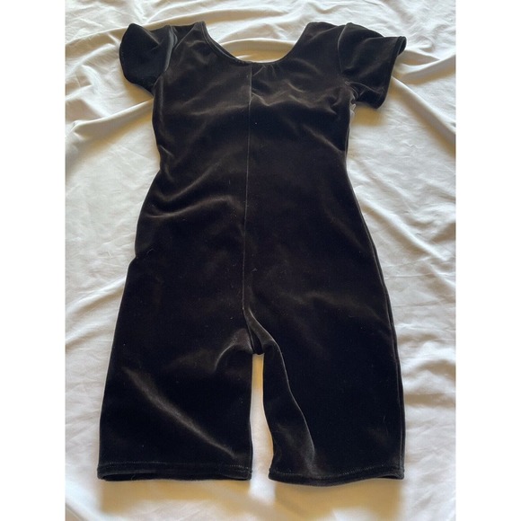 JACQUES MORET Designer Leotard Girls L 10/12 Black Velvet Roses Shorts 80s - Picture 8 of 9